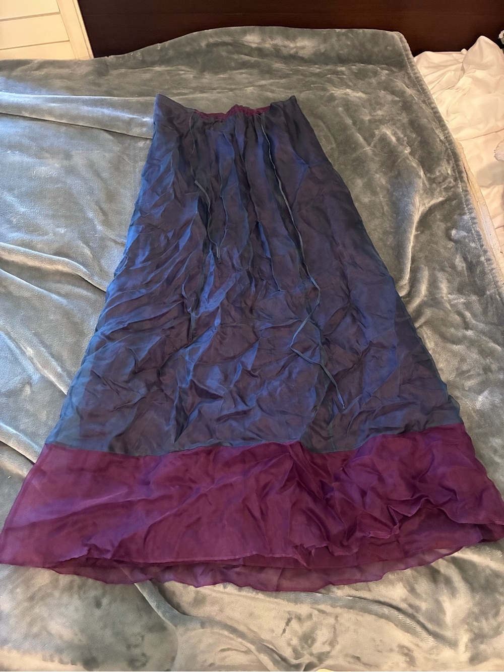 Xie Vintage Silk Colorblock Maxi Skirt
